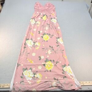 No Boundaries XS Pink‎ Floral Crochet Yoke Sleeveless Maxi Dress Summer Casual